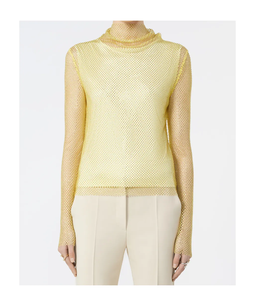Mesh T-Shirt With Rhinestones