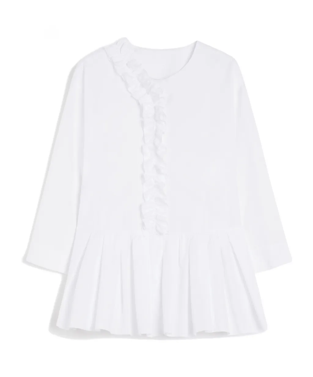 Flounce-Detail Washed Cotton Shirt