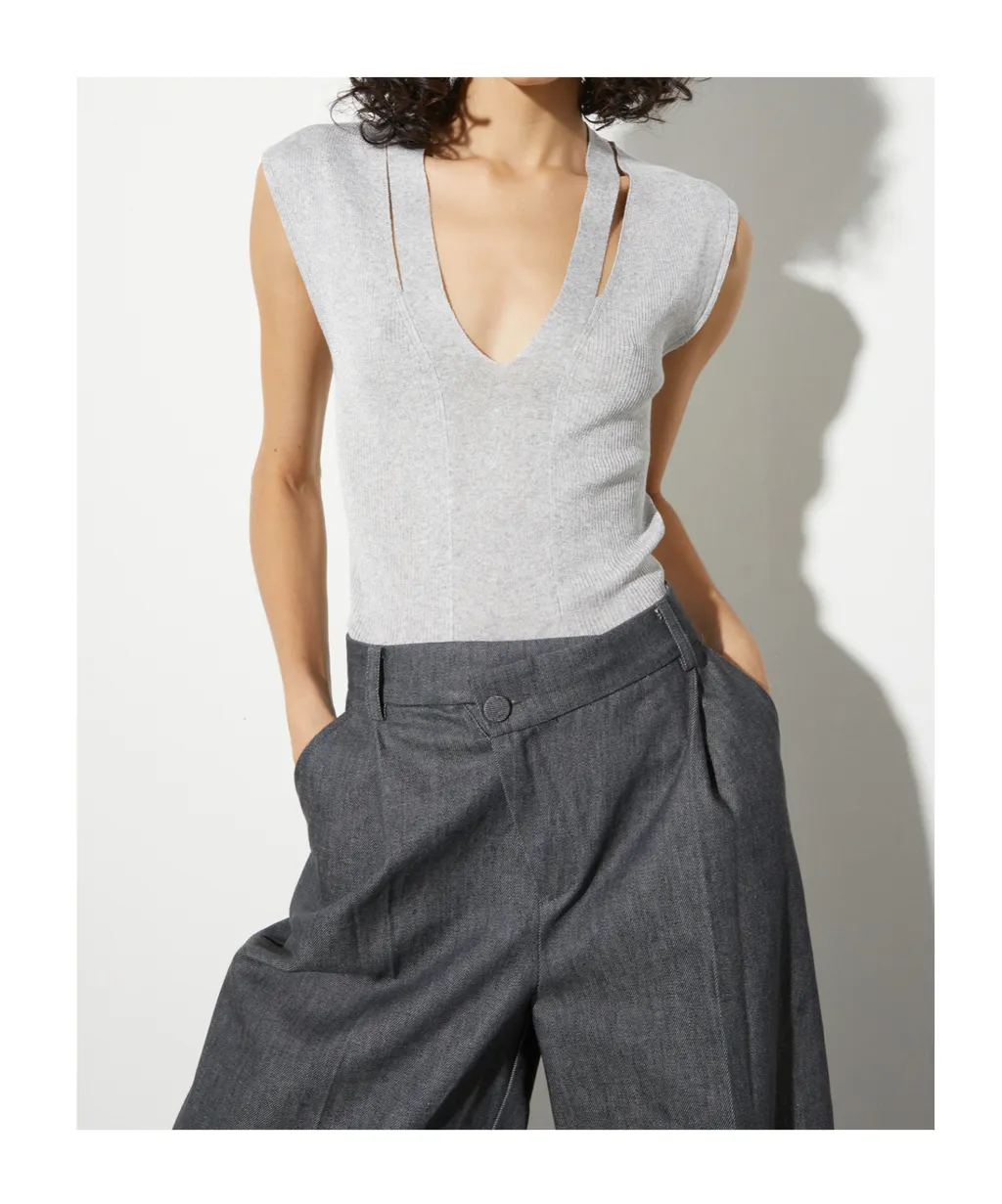 Cut-Out Ribbed T-Shirt