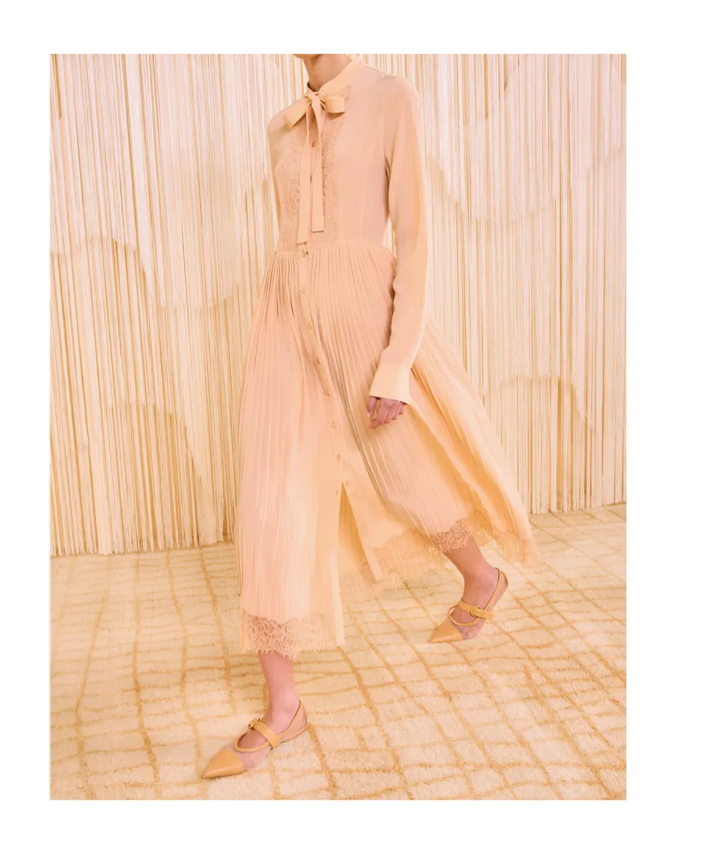 Aviana Long Sleeve Pleated Shirt Dress
