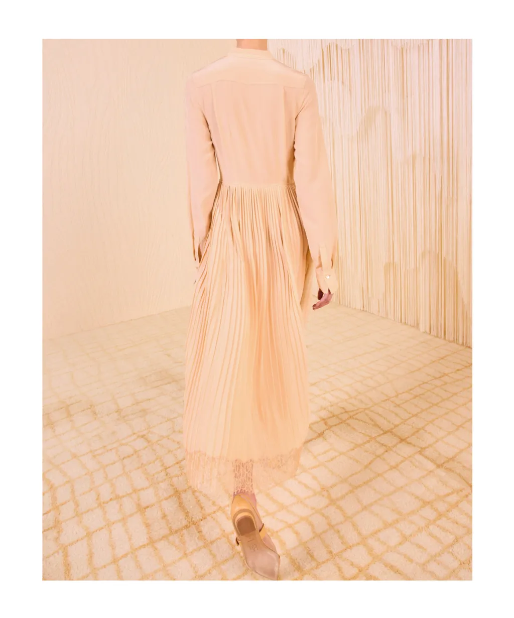 Aviana Long Sleeve Pleated Shirt Dress