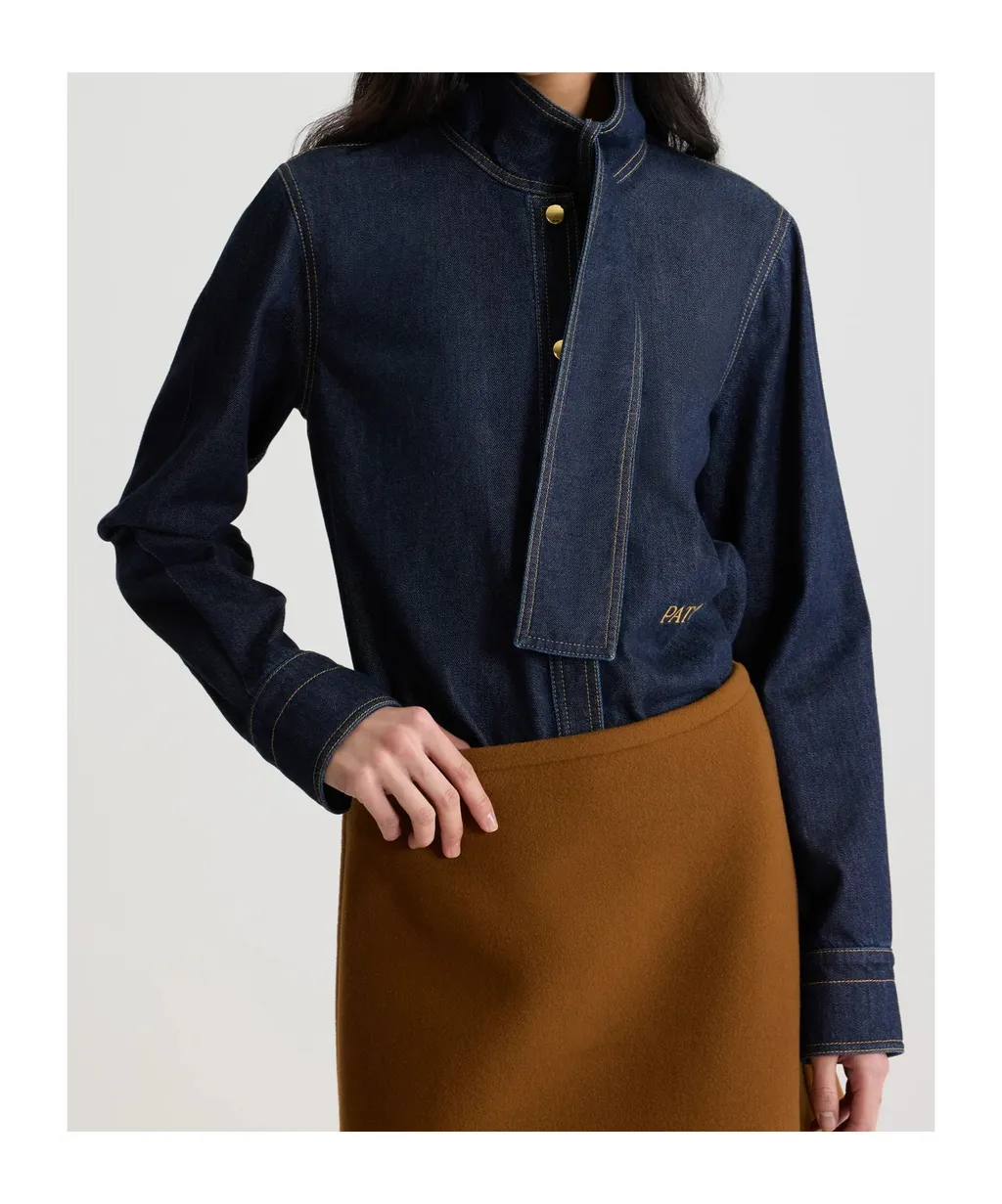 Scarf-Collar Denim Shirt