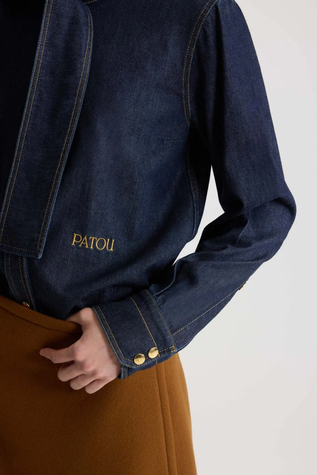 Scarf-Collar Denim Shirt
