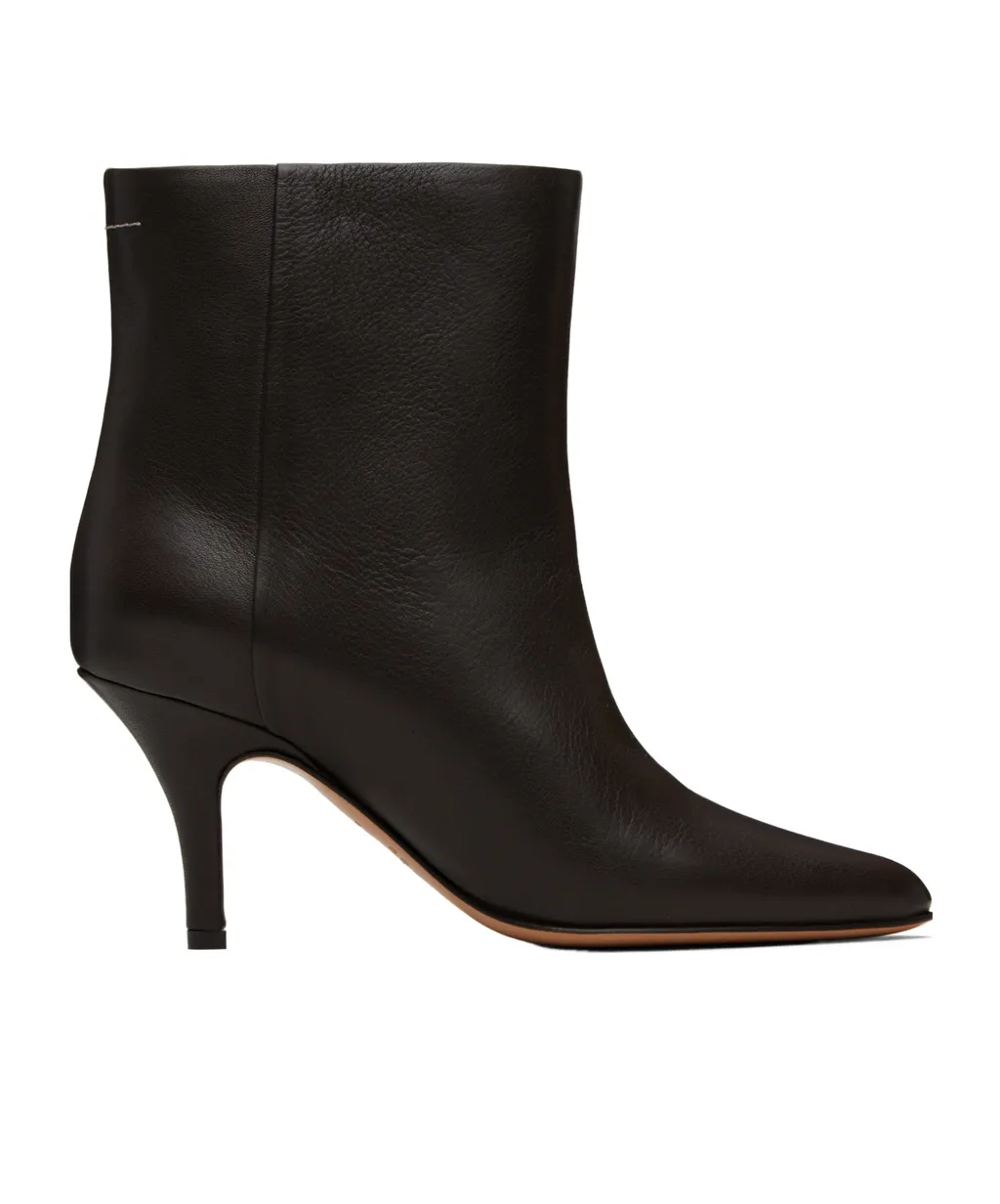 Pointed-Toe Leather Ankle Boots