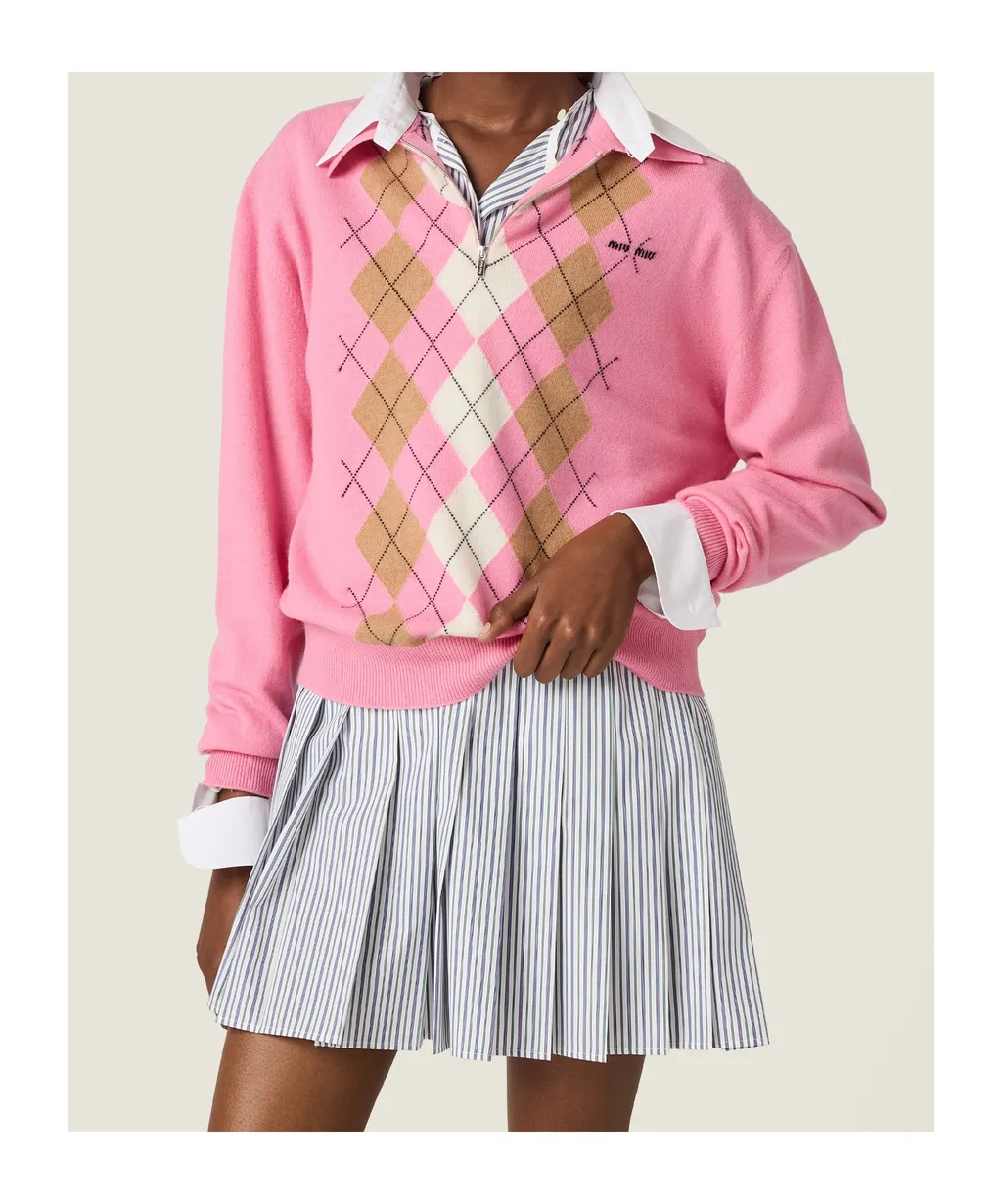 Miu Miu Check-Pattern Long-Sleeved Polo Jumper