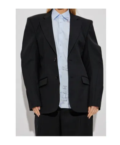 Padded-Shoulder Wool Blazer