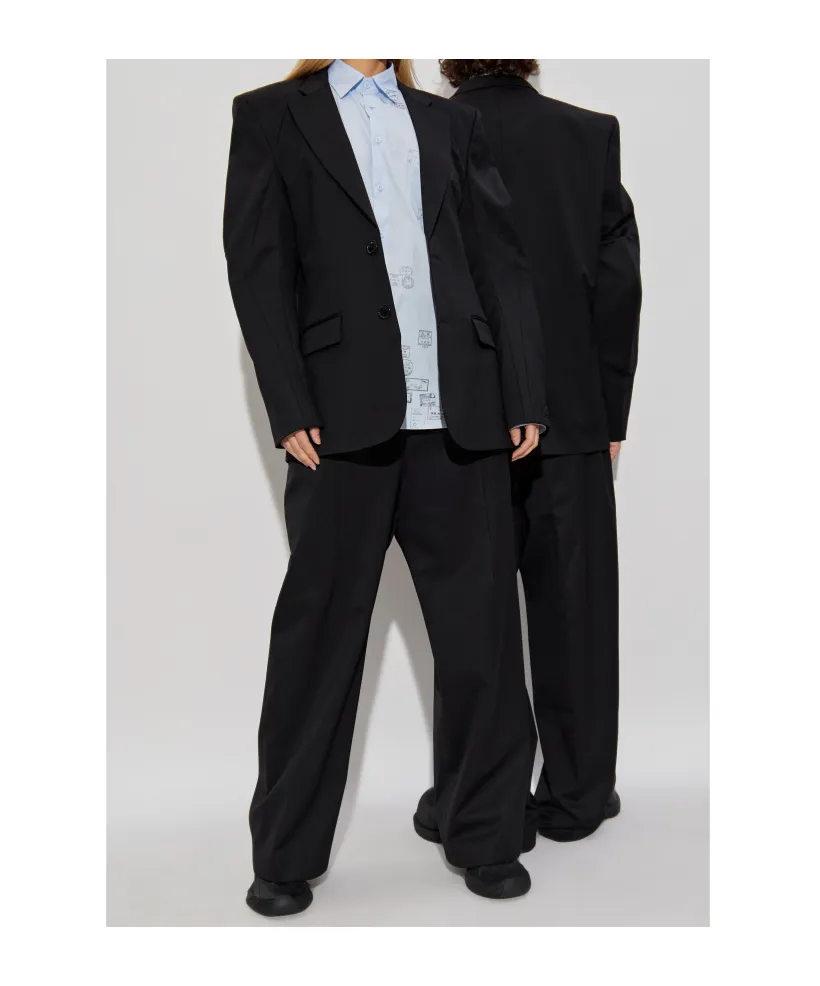 Padded-Shoulder Wool Blazer