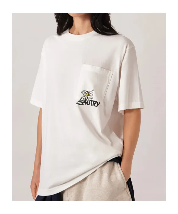 Flower-Embroidered Pocket T-Shirt