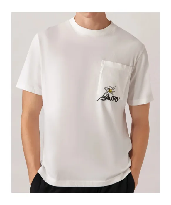 Flower-Embroidered Pocket T-Shirt
