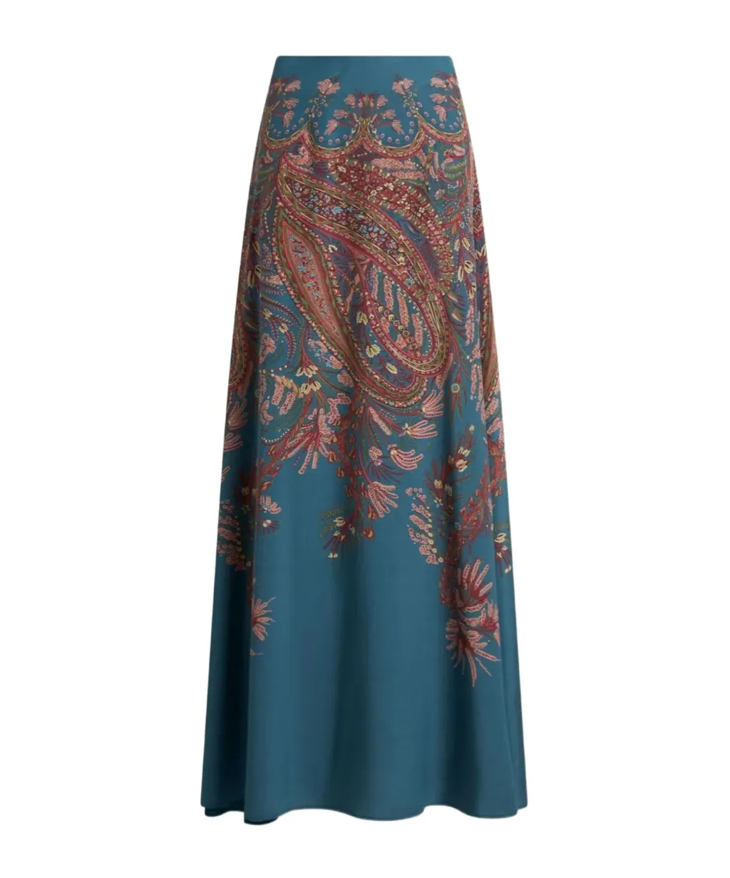 Silk Maxi Skirt With Placed Print