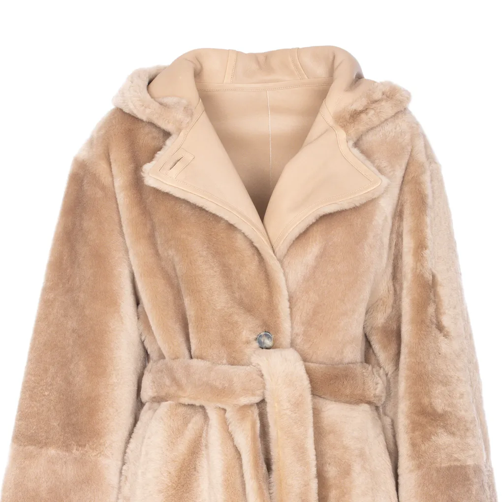 Yves Salomon Belted Hooded Fur Coat