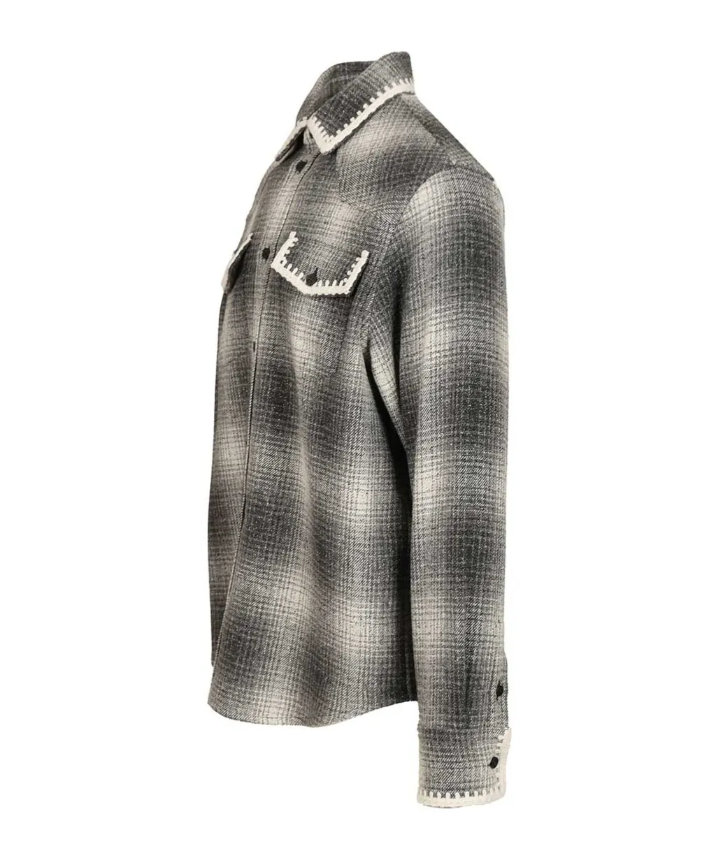 Checked Crochet-Trimmed Shirt Jacket