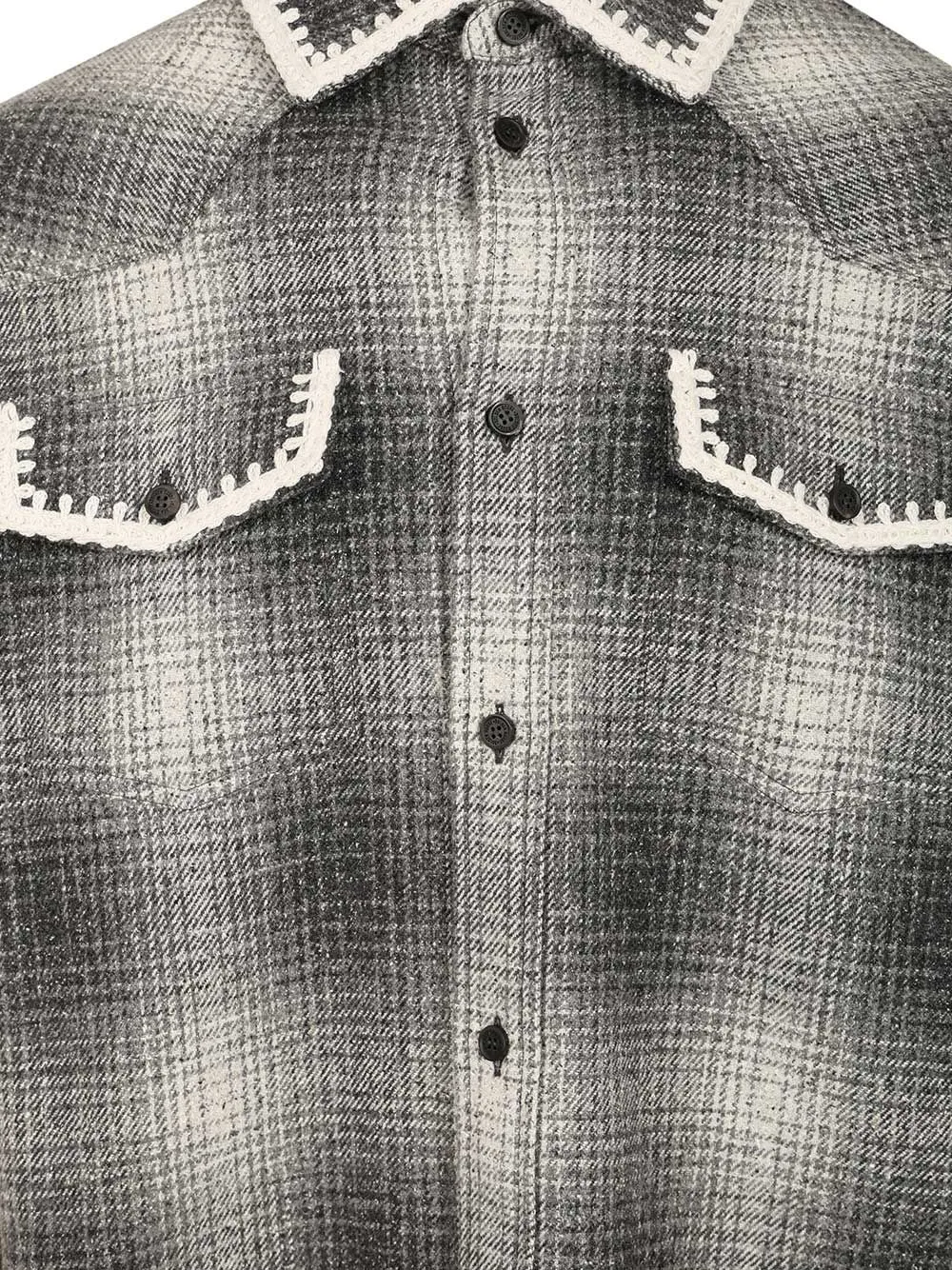 Checked Crochet-Trimmed Shirt Jacket