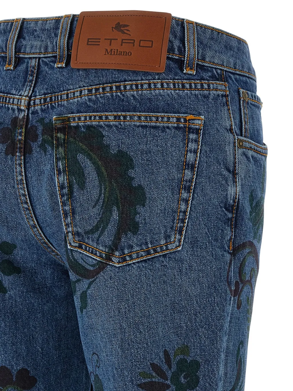 Flared Jeans With Flower And Bee Print