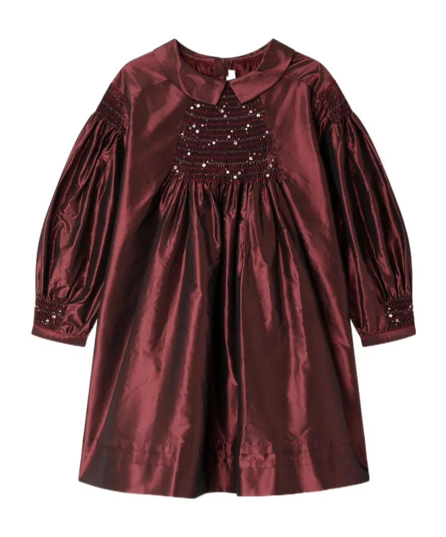Jeanne Ruffled Embroidered Silk Dress