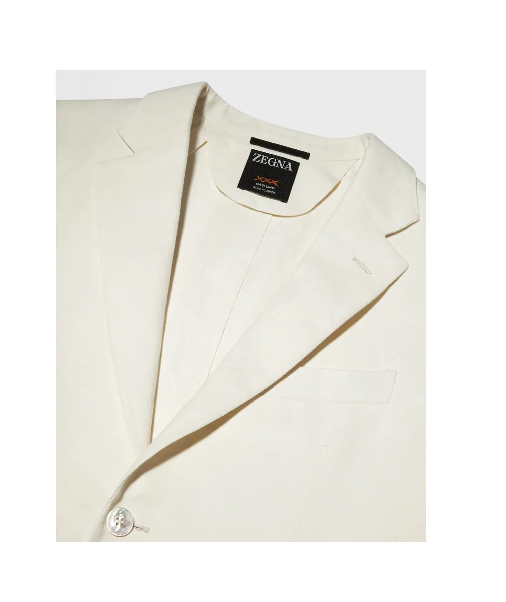 White Oasi Lino Blue Flower Jacket