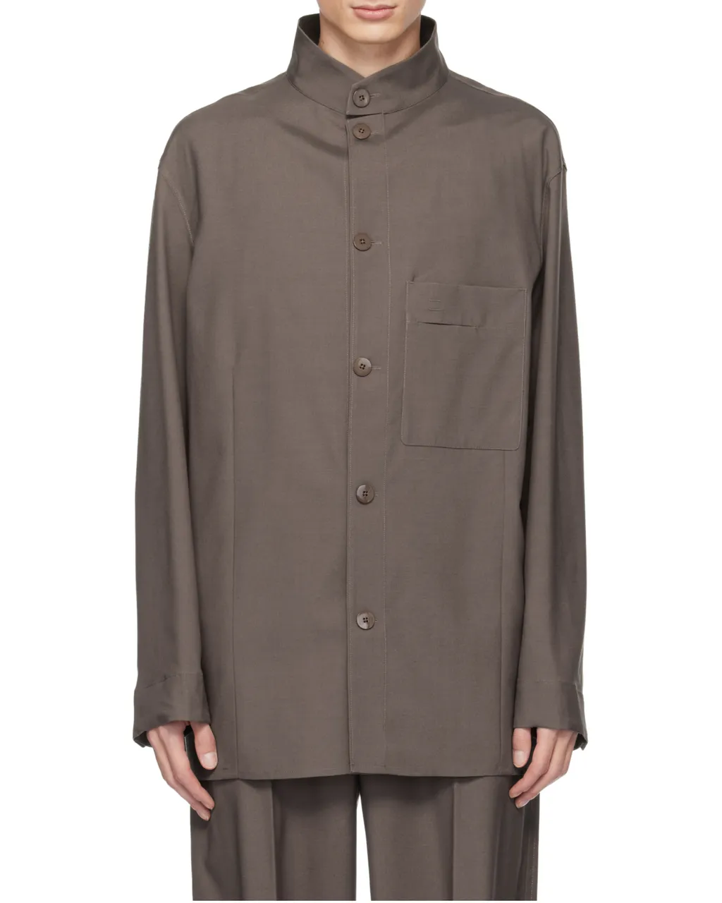 Dark Taupe Silk And Wool Overshirt