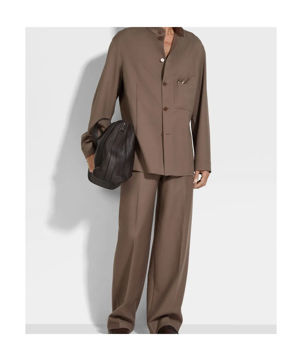 Dark Taupe Silk And Wool Overshirt