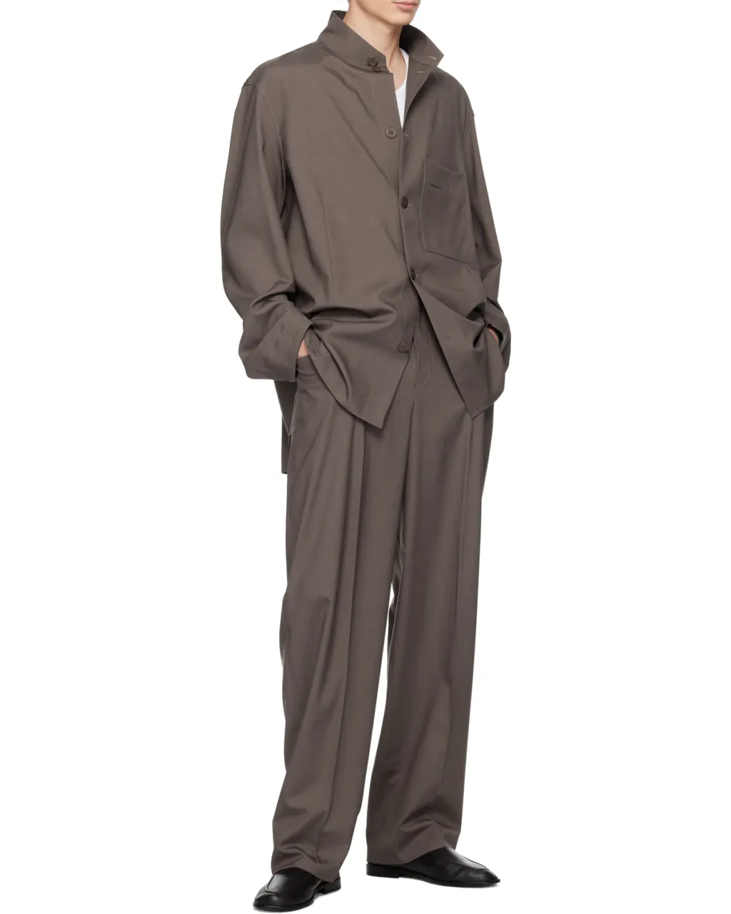 Dark Taupe Silk And Wool Overshirt