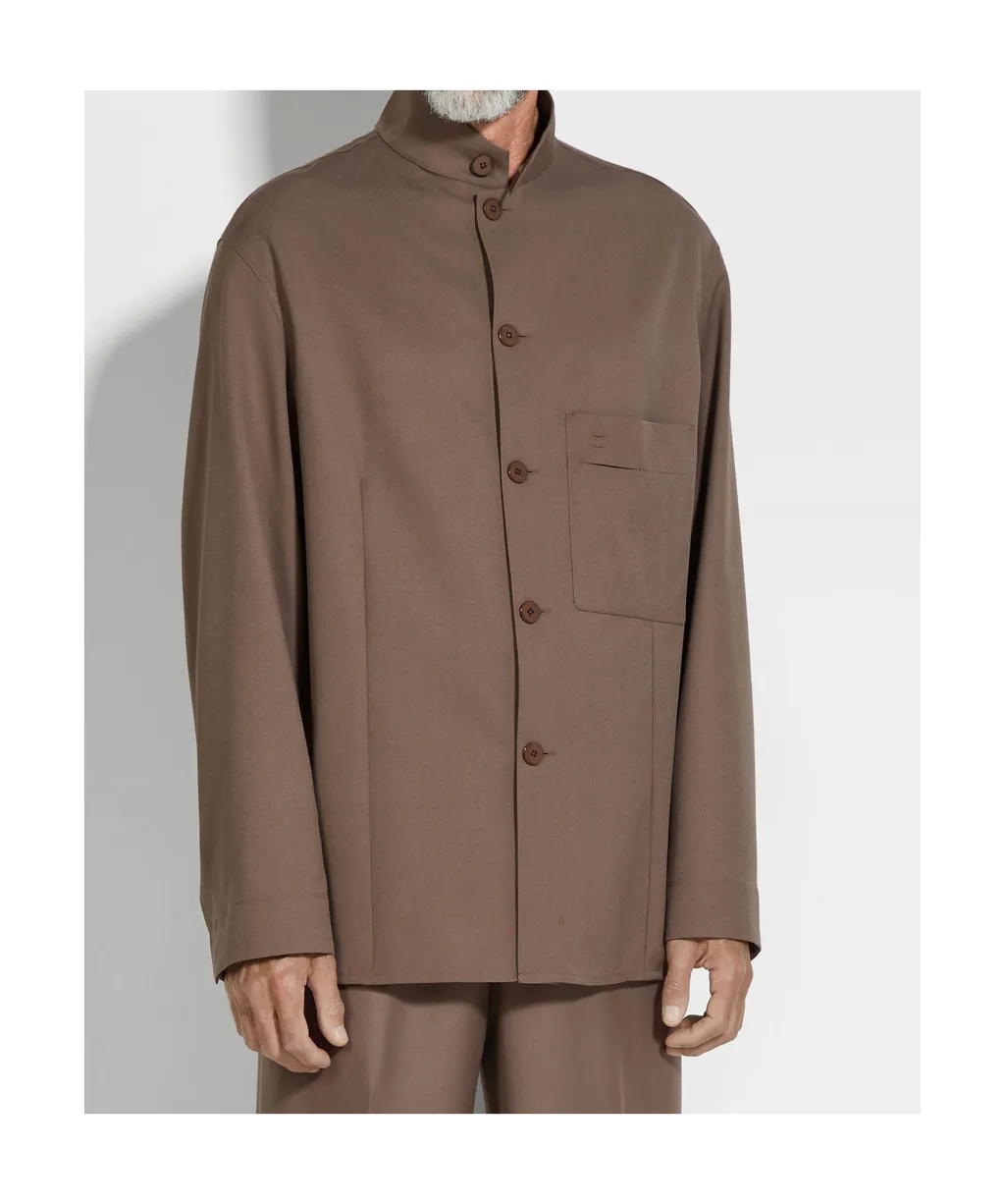 Dark Taupe Silk And Wool Overshirt