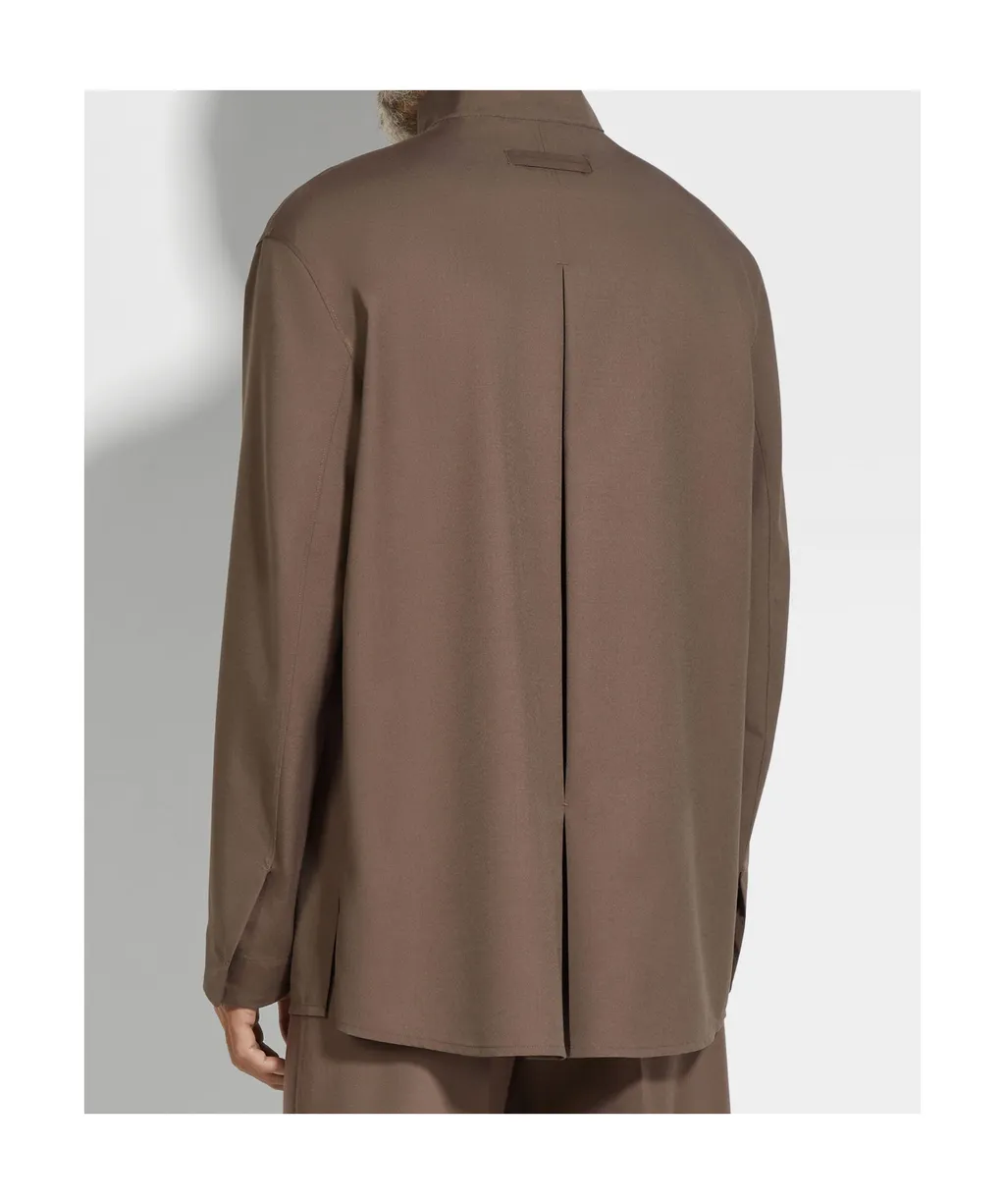 Dark Taupe Silk And Wool Overshirt