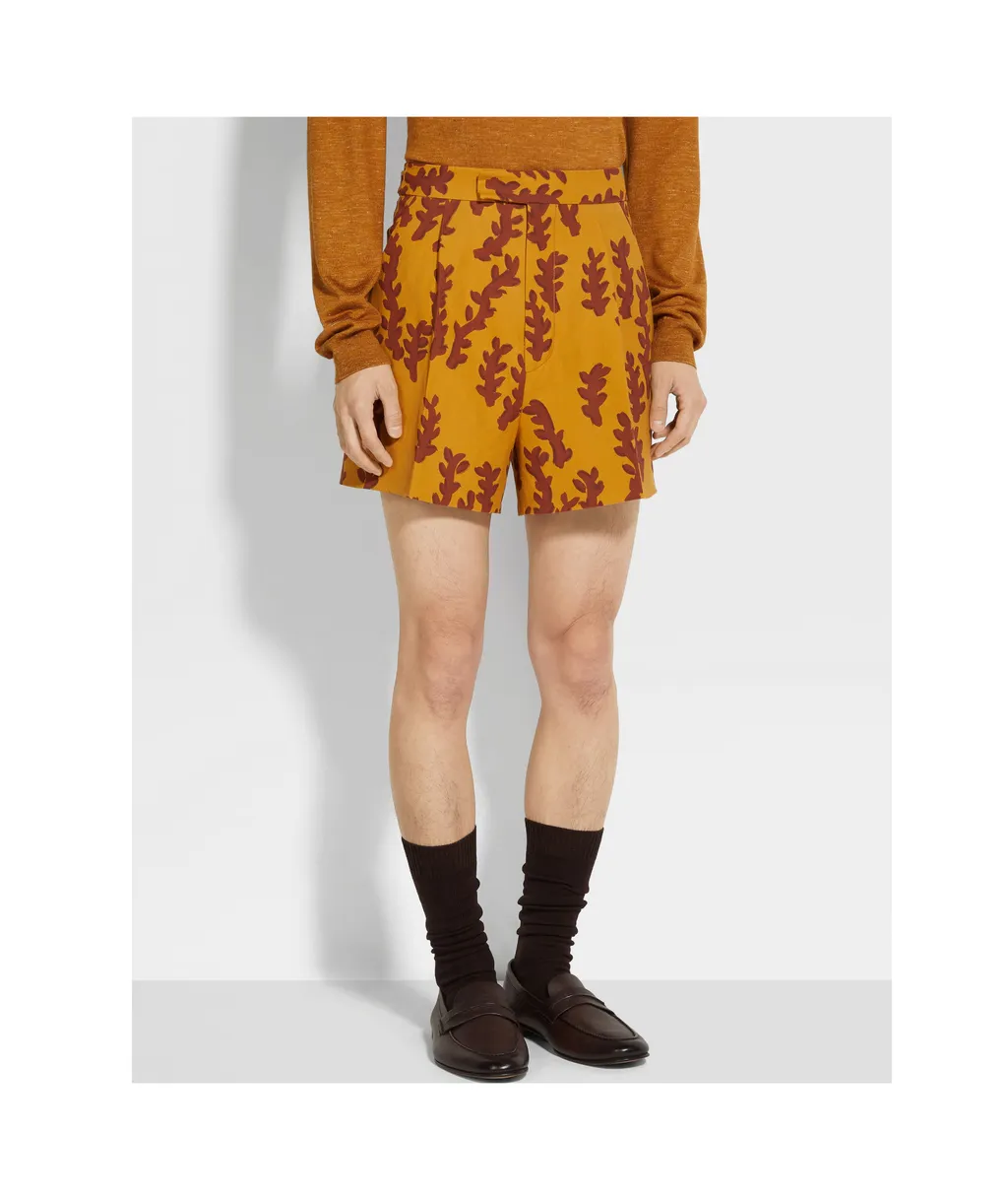Ochre And Brick Red Oasi Lino Shorts
