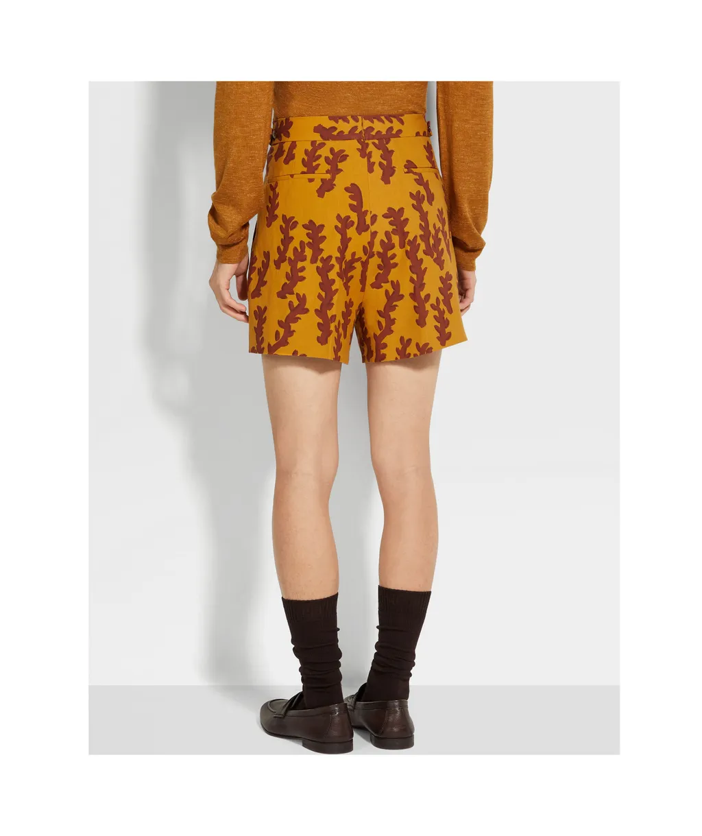 Ochre And Brick Red Oasi Lino Shorts