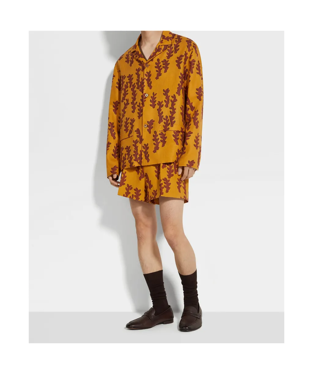 Ochre And Brick Red Oasi Lino Shorts
