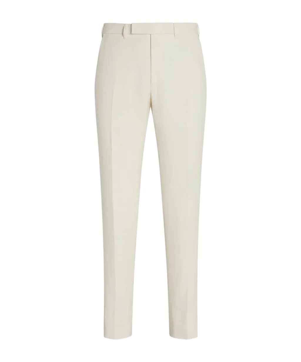 White Oasi Lino Blue Flower Pants