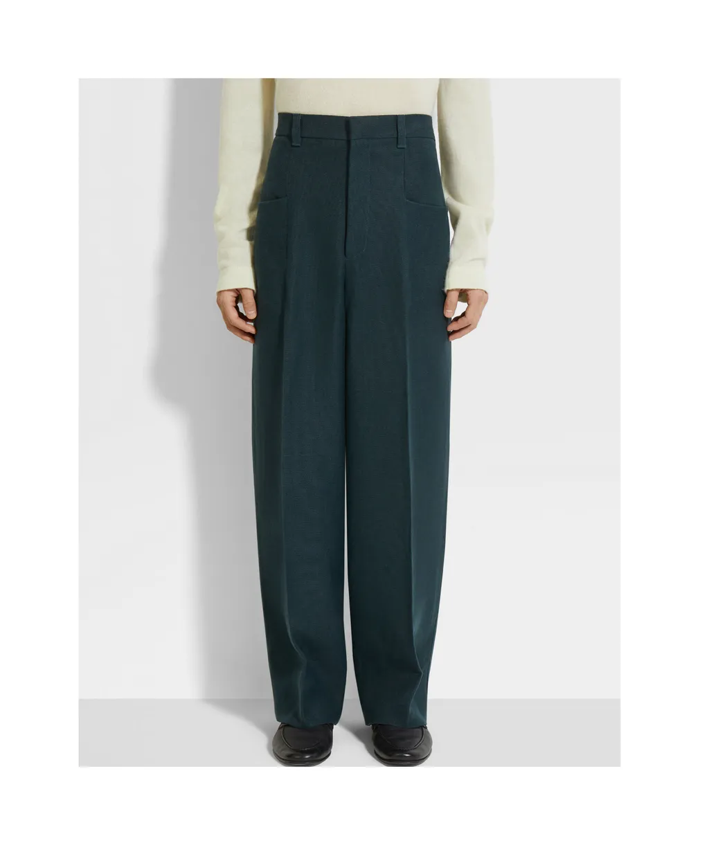 Dark Teal Blue Oasi Lino Pants