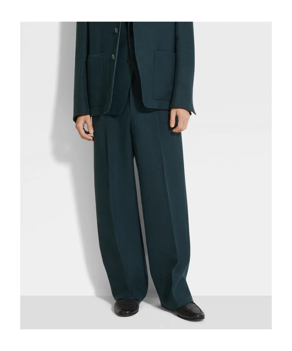Dark Teal Blue Oasi Lino Pants
