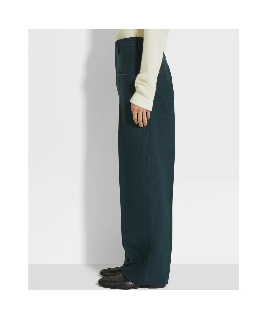 Dark Teal Blue Oasi Lino Pants