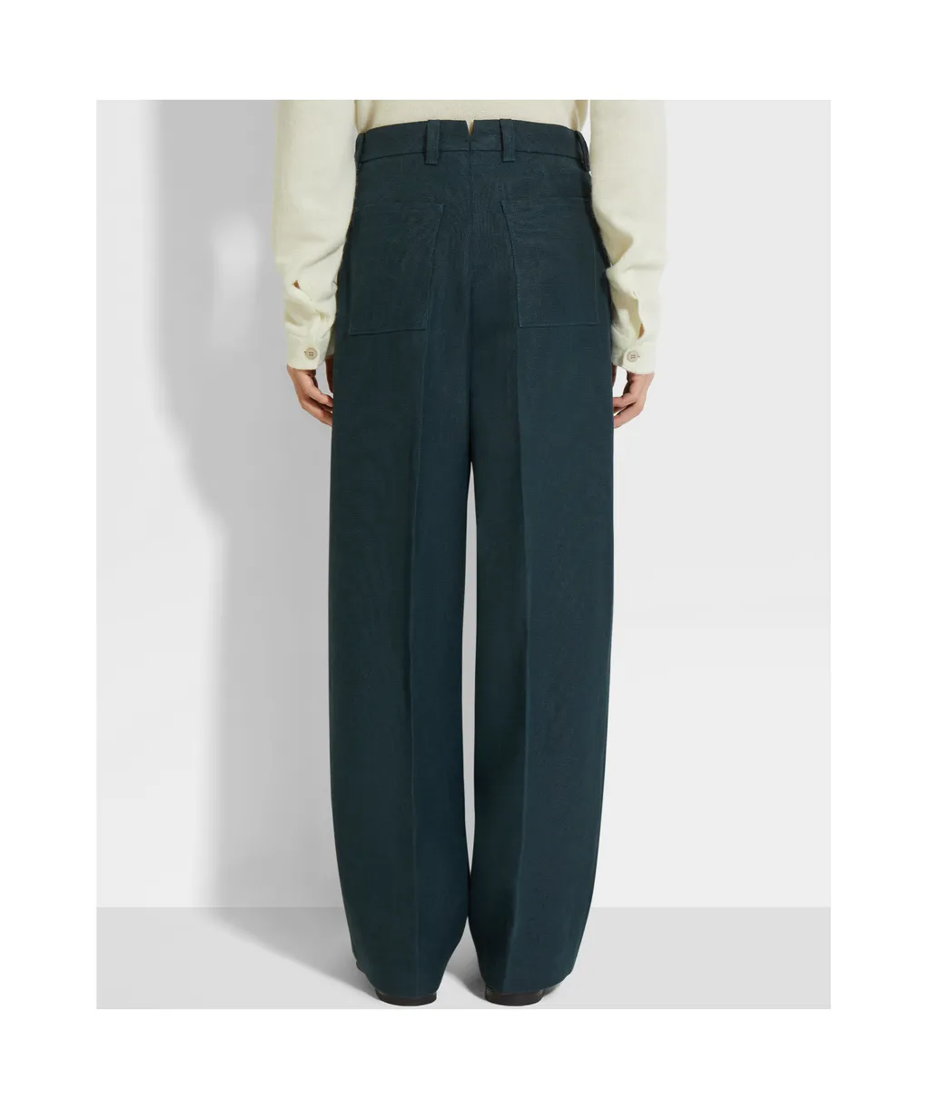 Dark Teal Blue Oasi Lino Pants