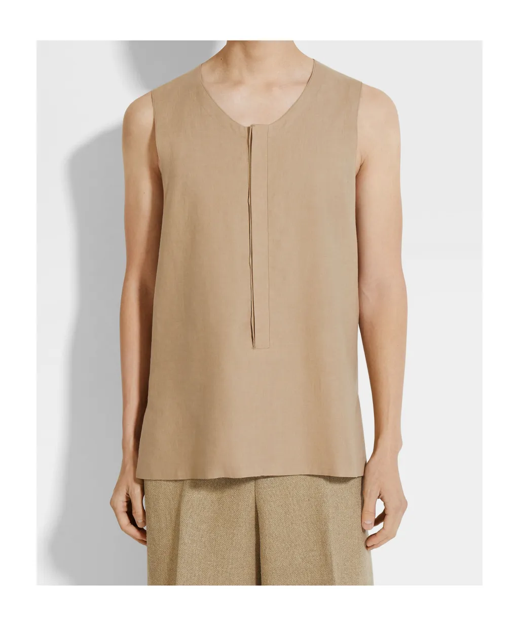Light Taupe Oasi Lino Tank Shirt
