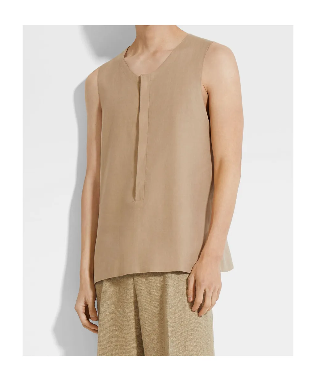 Light Taupe Oasi Lino Tank Shirt
