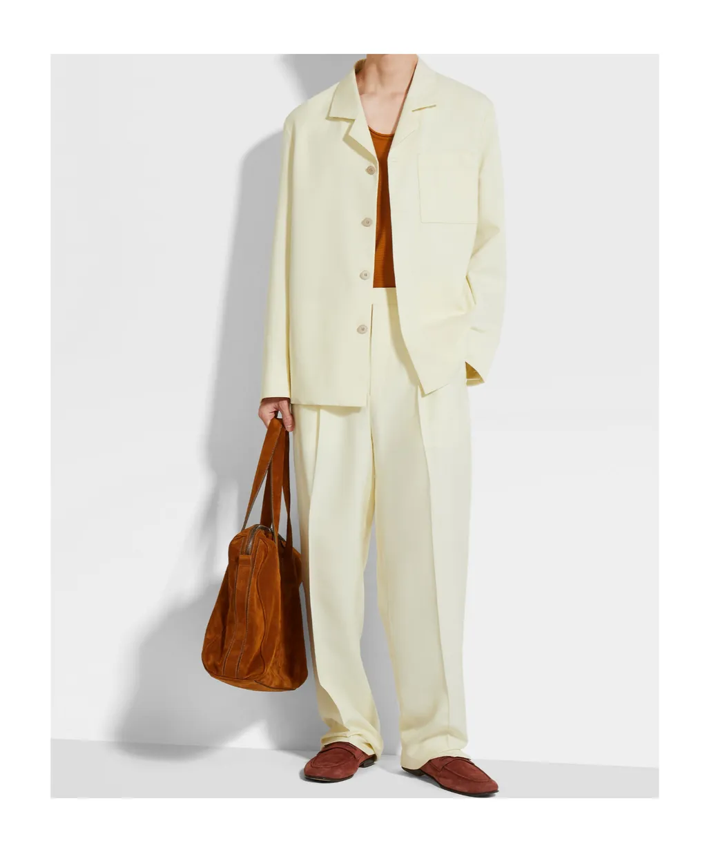 Light Yellow Silk And Wool Pants