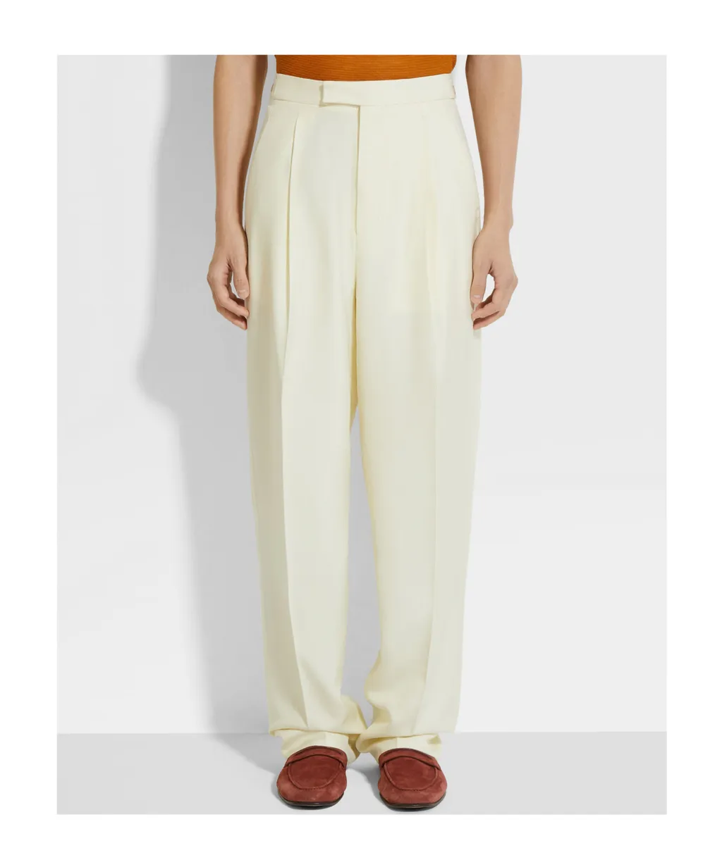 Light Yellow Silk And Wool Pants