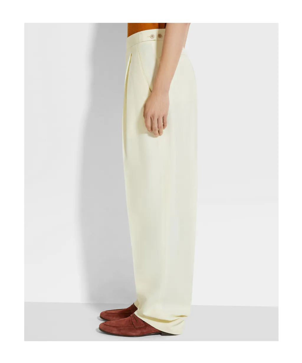 Light Yellow Silk And Wool Pants