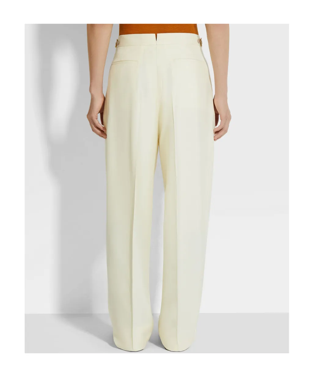 Light Yellow Silk And Wool Pants