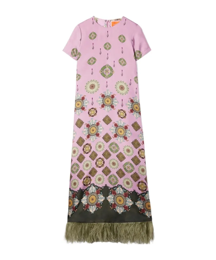 Swing Feather-Trimmed Maxi Dress