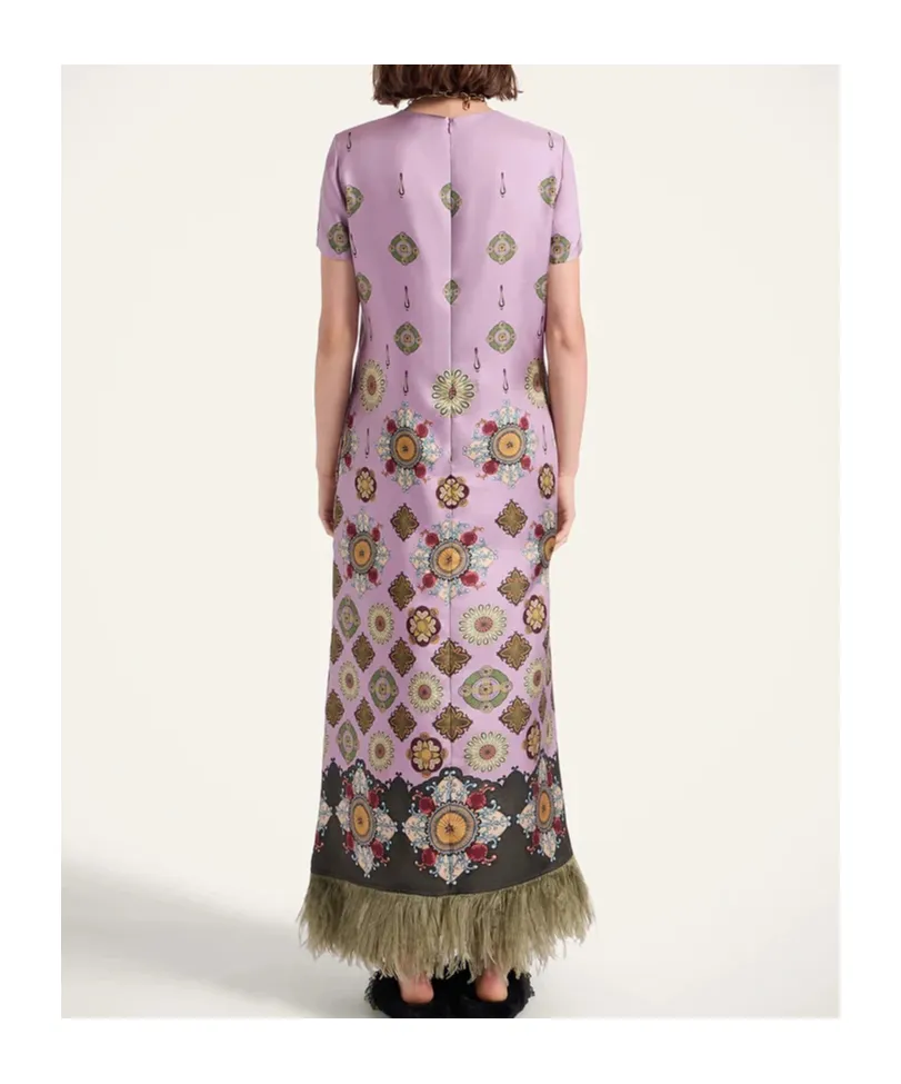 Swing Feather-Trimmed Maxi Dress