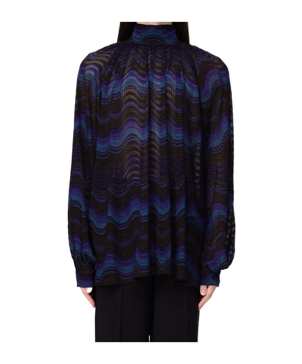 Tie-Neck Patterned Blouse