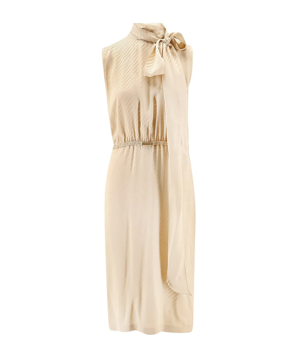 Gucci Tie Neck Jacquard Midi Dress