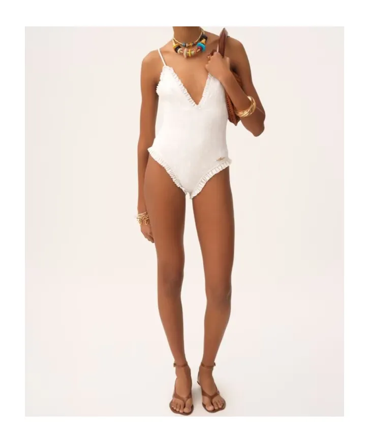 Chloé Ruffled V-Neck One-Piece Swimsuit