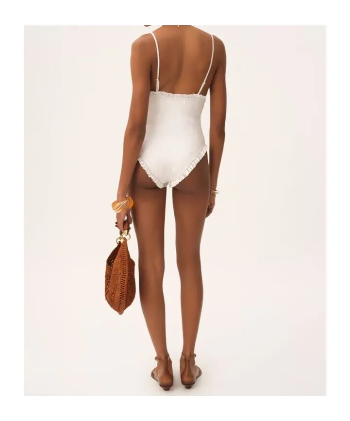 Chloé Ruffled V-Neck One-Piece Swimsuit