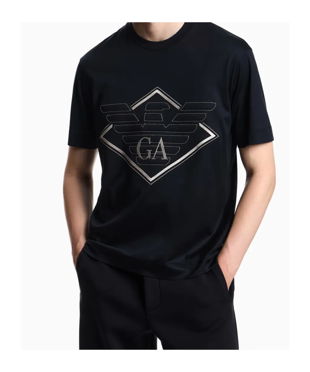 Emporio Armani Logo Embroidered Crewneck T-Shirt