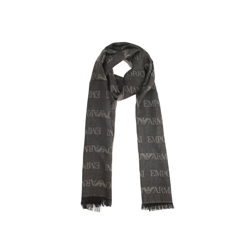 Emporio Armani Logo Patterned Fringed Scarf