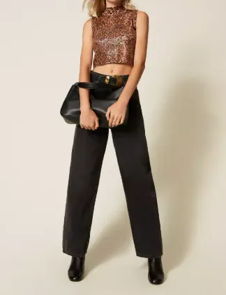 Leopard-Print Sequin-Embellished Top