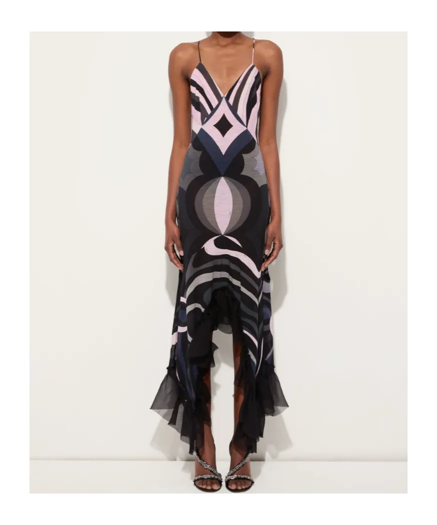 Iride-Print V-Neck Dress