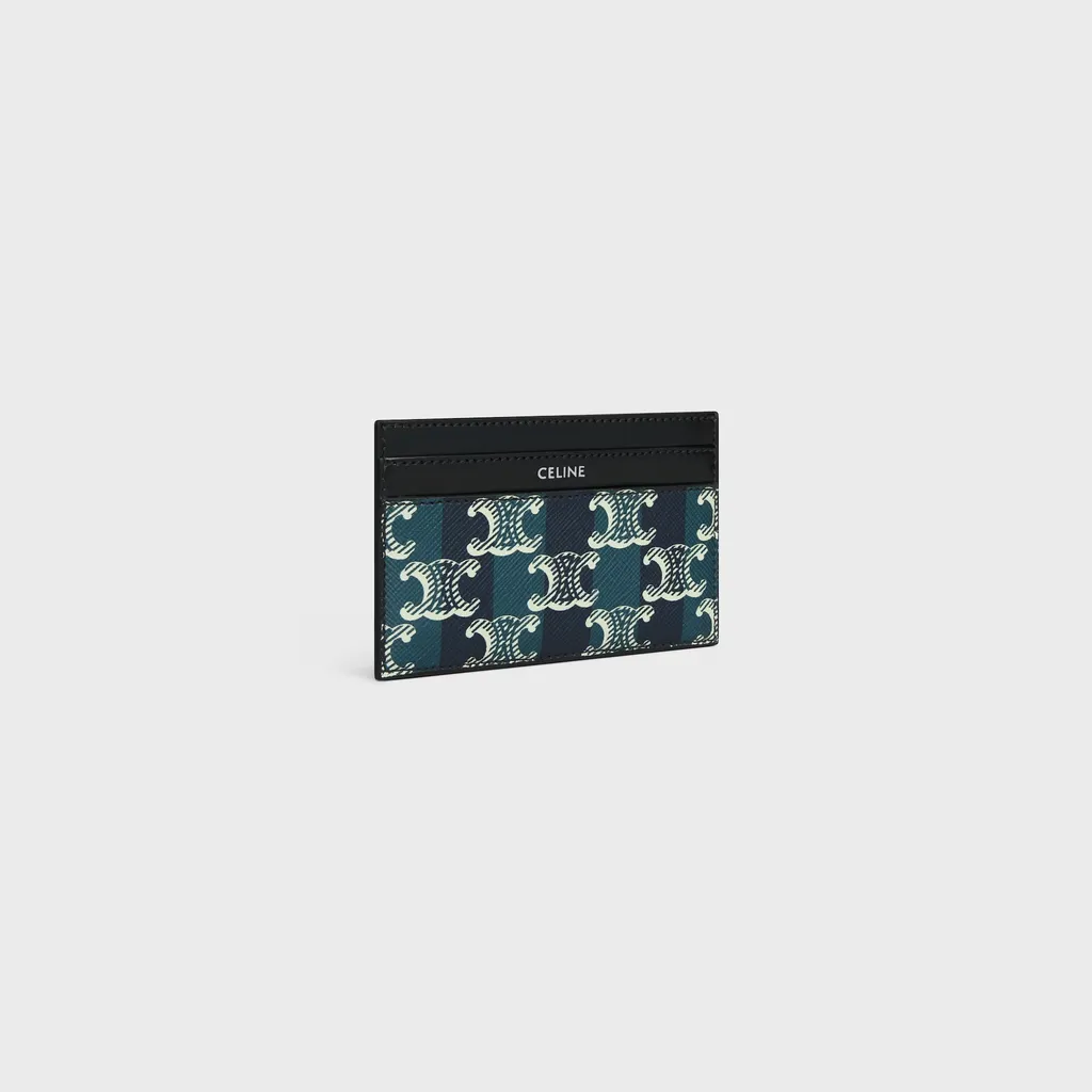 Medium Card Holder In Striped Triomphe Canvas And Calfskin